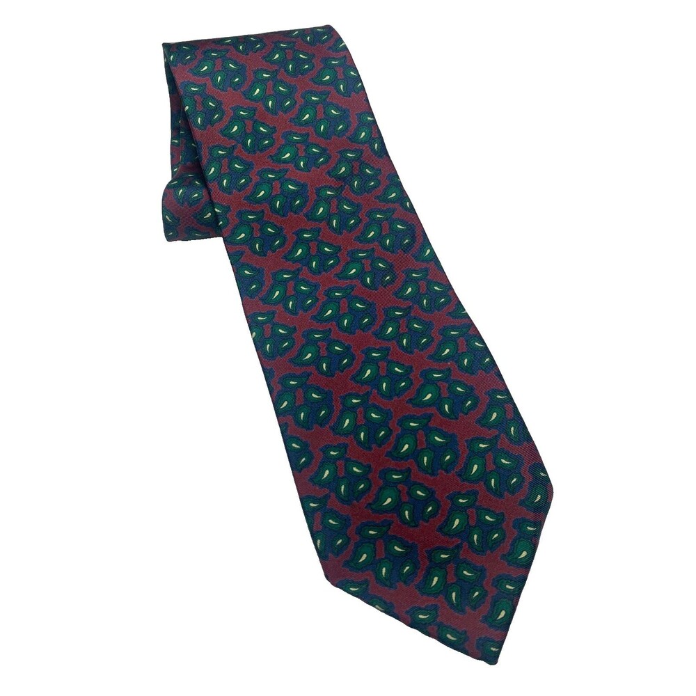 Christian Dior Monsieur Mens Tie 100% Silk Paisley Burgundy Multi USA 90s Vtg